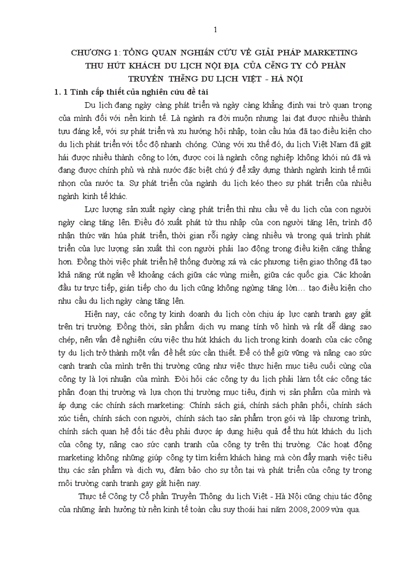 Giải pháp marketing thu hút khách du lịch nội địa tại Công ty Cổ phần Truyền Thông Du lịch Việt Hà Nội