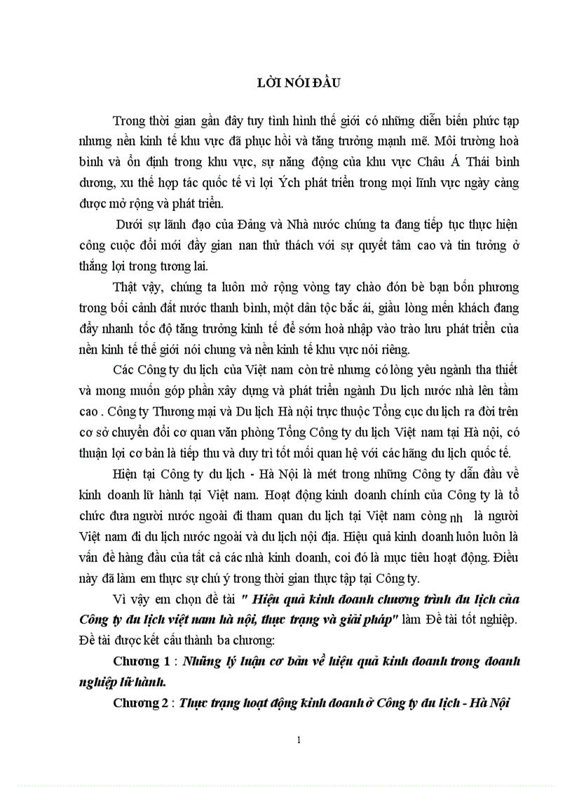 Hiệu quả kinh doanh chương trình du lịch của Công ty du lịch việt nam hà nội thực trạng và giải pháp 1