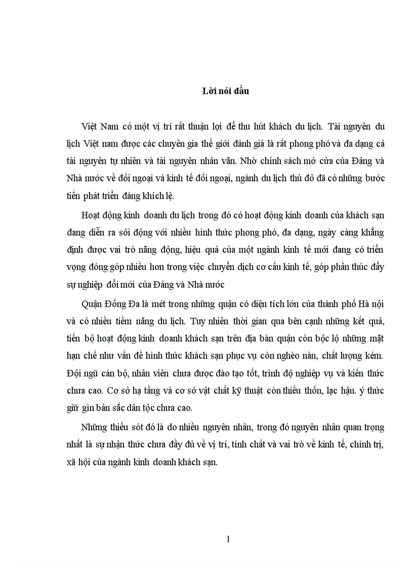 Một số giải pháp nhằm đổi mới hoạt động kinh doanh khách sạn quốc doanh trên địa bàn quận Đống Đa 1