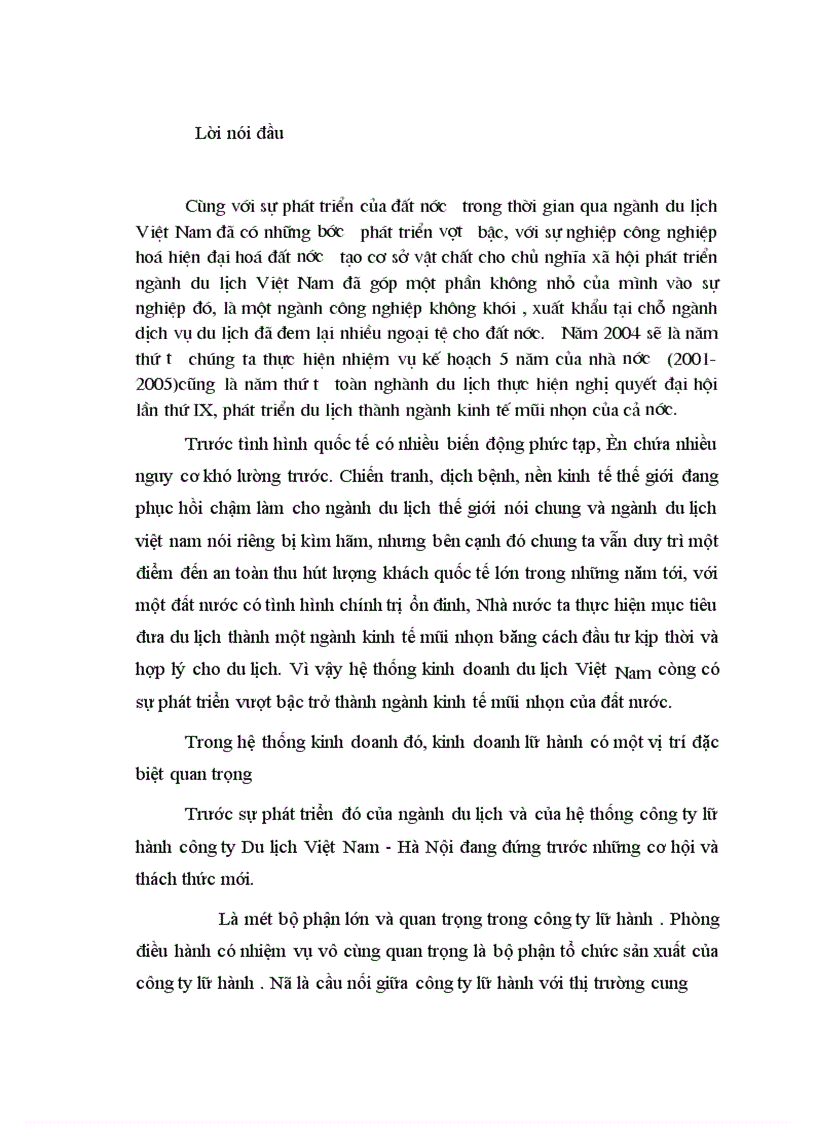 Một số giải pháp nhằm thúc đẩy hoạt động điều hành tại công ty du lịch Việt Nam Hà Nội
