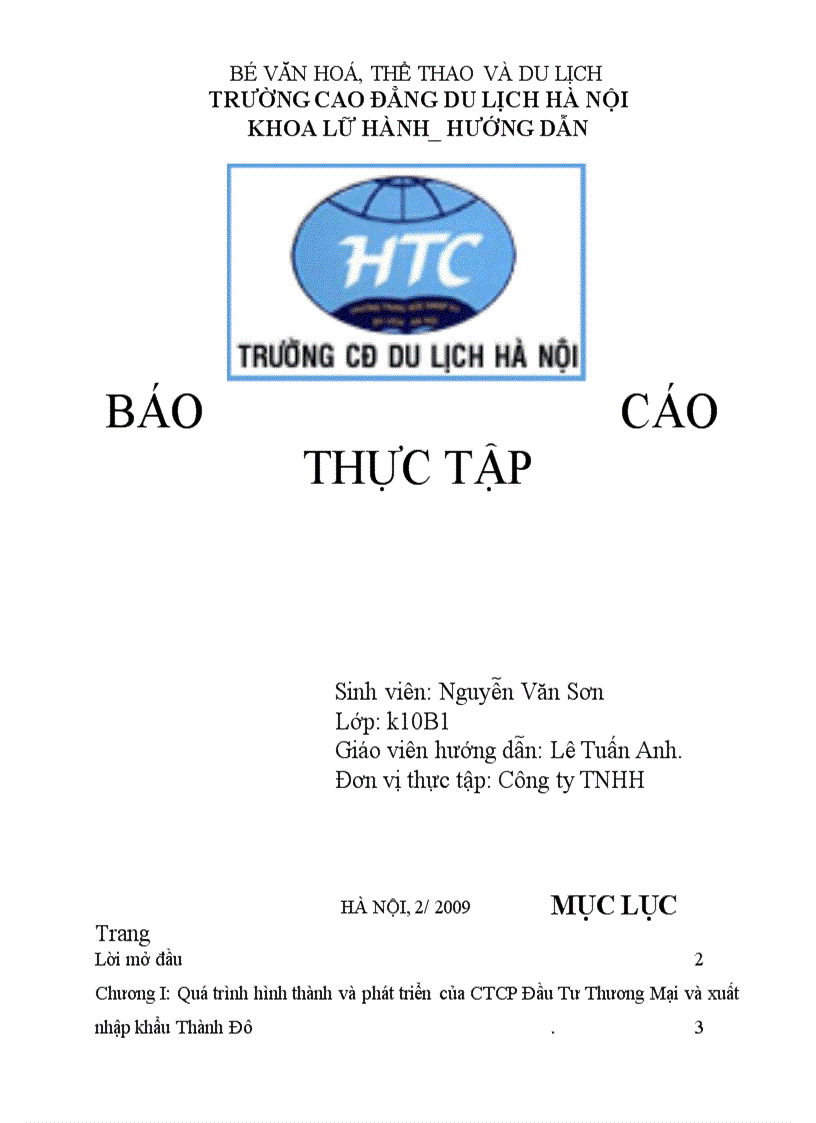 Báo cáo thực tập tổng hợp tại CTCP Đầu Tư Thương Mại và xuất nhập khẩu Thành Đô