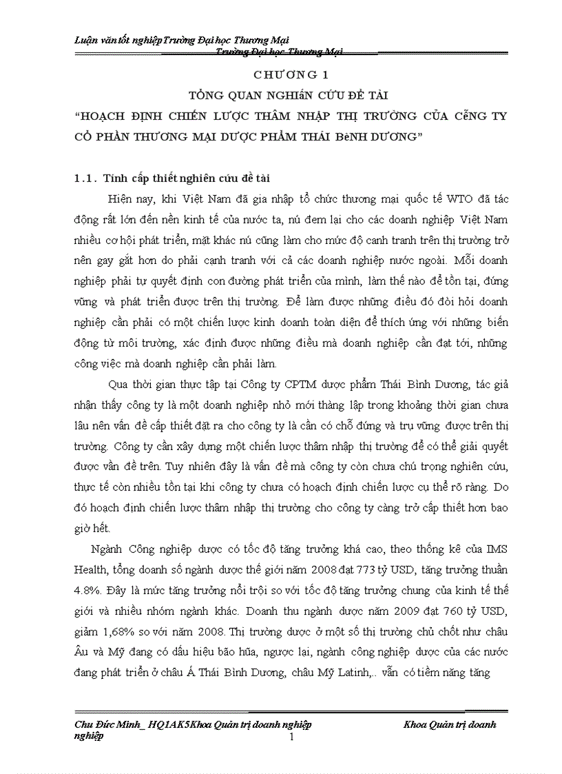 Hoạch định chiến lược thâm nhập thị trường của Công ty CPTM dược phẩm Thái Bình Dương 1