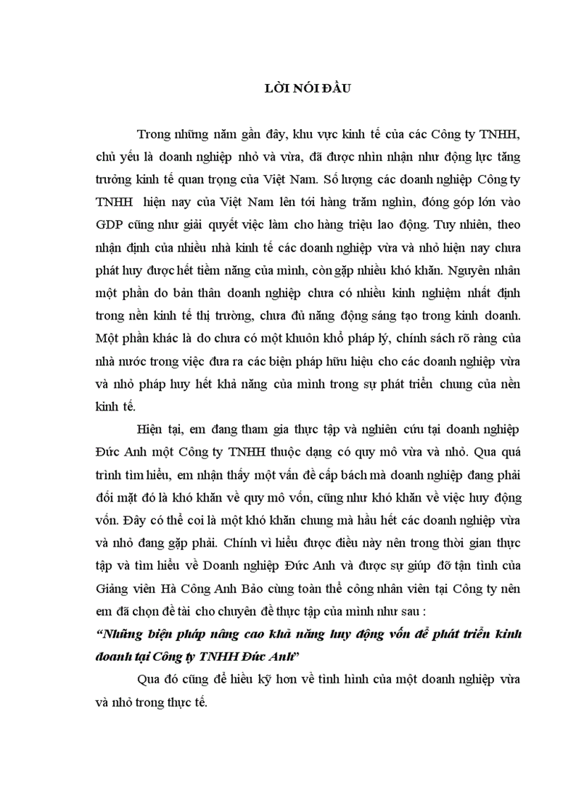 Những biện pháp nâng cao khả năng huy động vốn để phát triển kinh doanh tại Công ty TNHH Đức Anh 1