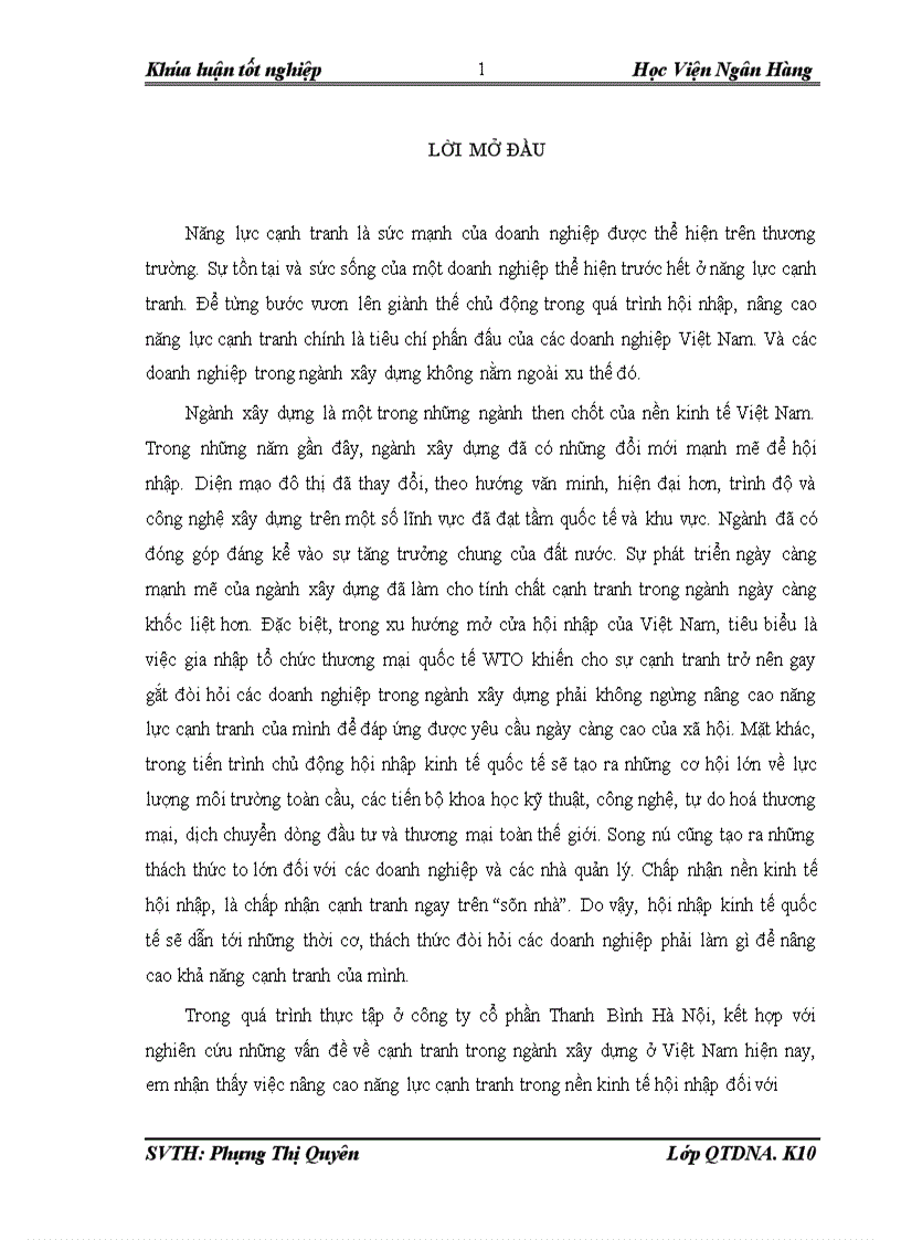 Giải pháp nâng cao năng lực cạnh tranh của Công ty cổ phần Thanh Bình Hà Nội 1
