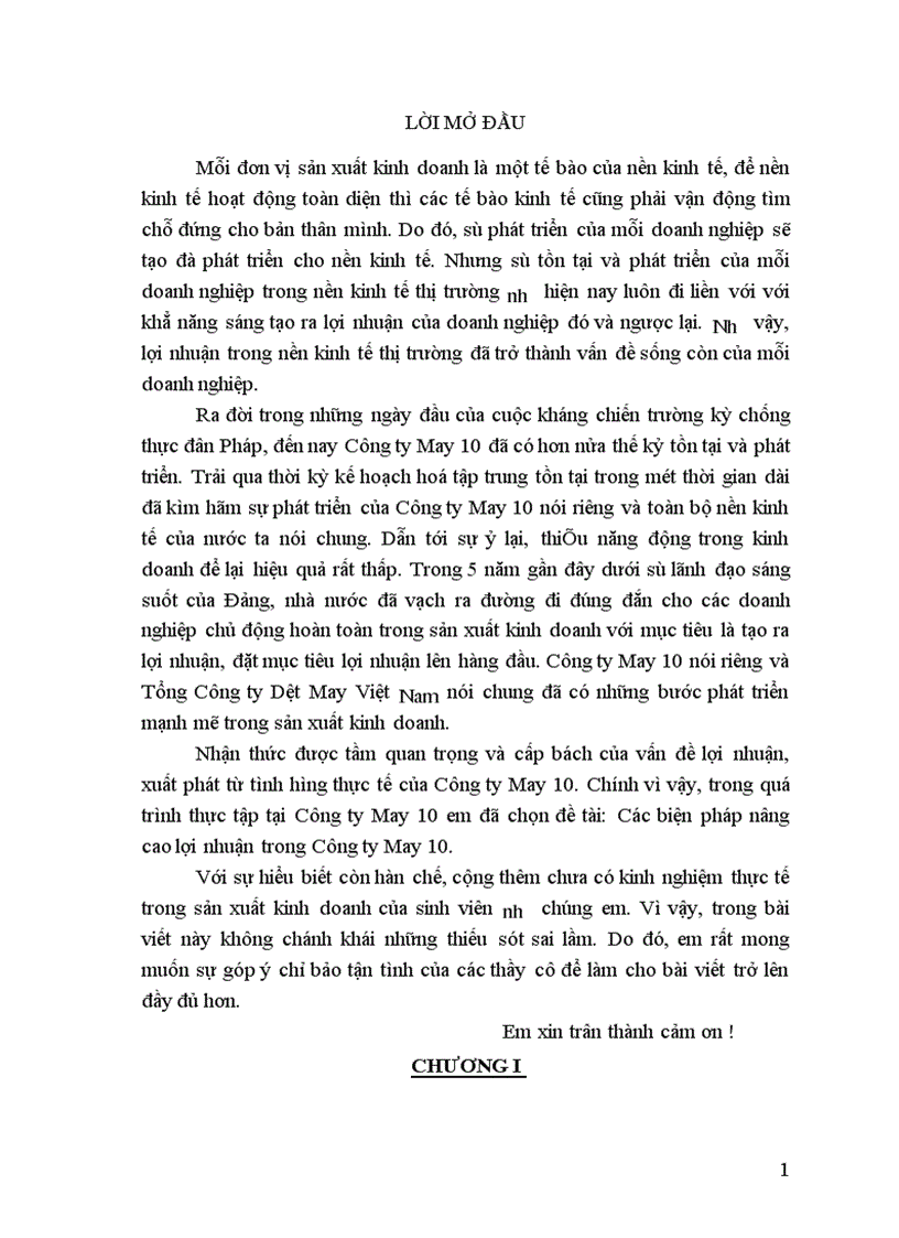Các biện pháp nâng cao lợi nhuận trong Công ty May 10 1
