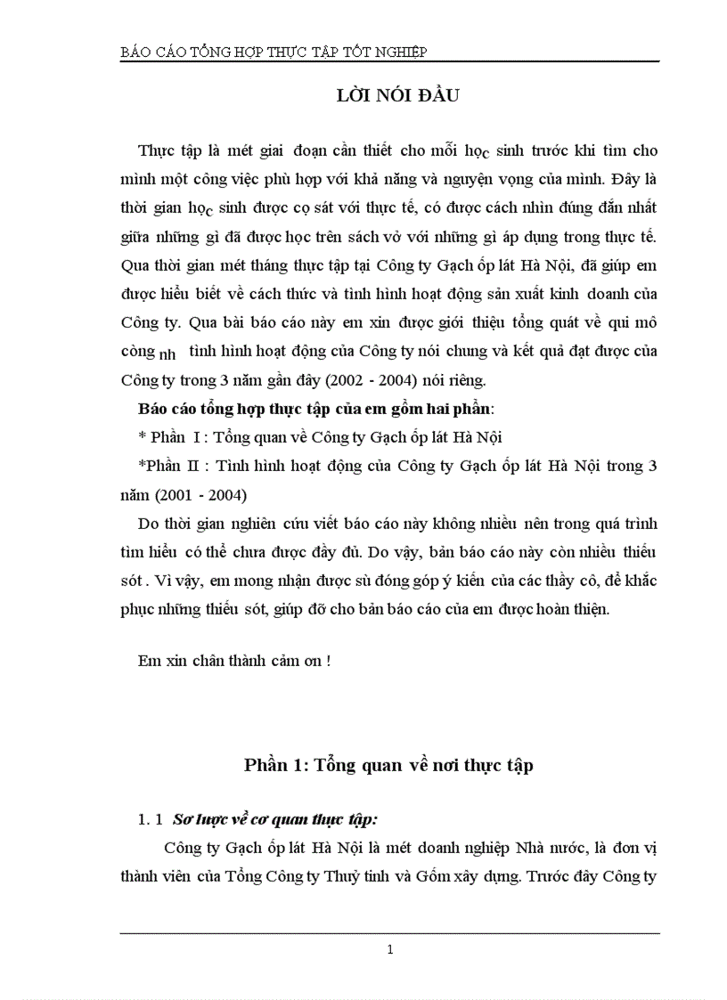 Báo cáo thực tập tại Công ty Gạch ốp lát Hà Nội 1