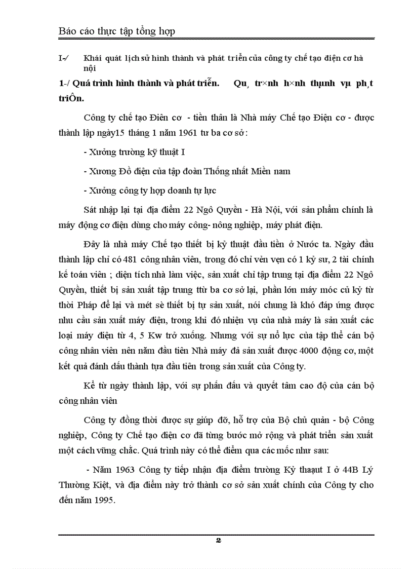 Báo cáo thực tập tổng hợp tại Công ty chế tạo điện cơ hà nội