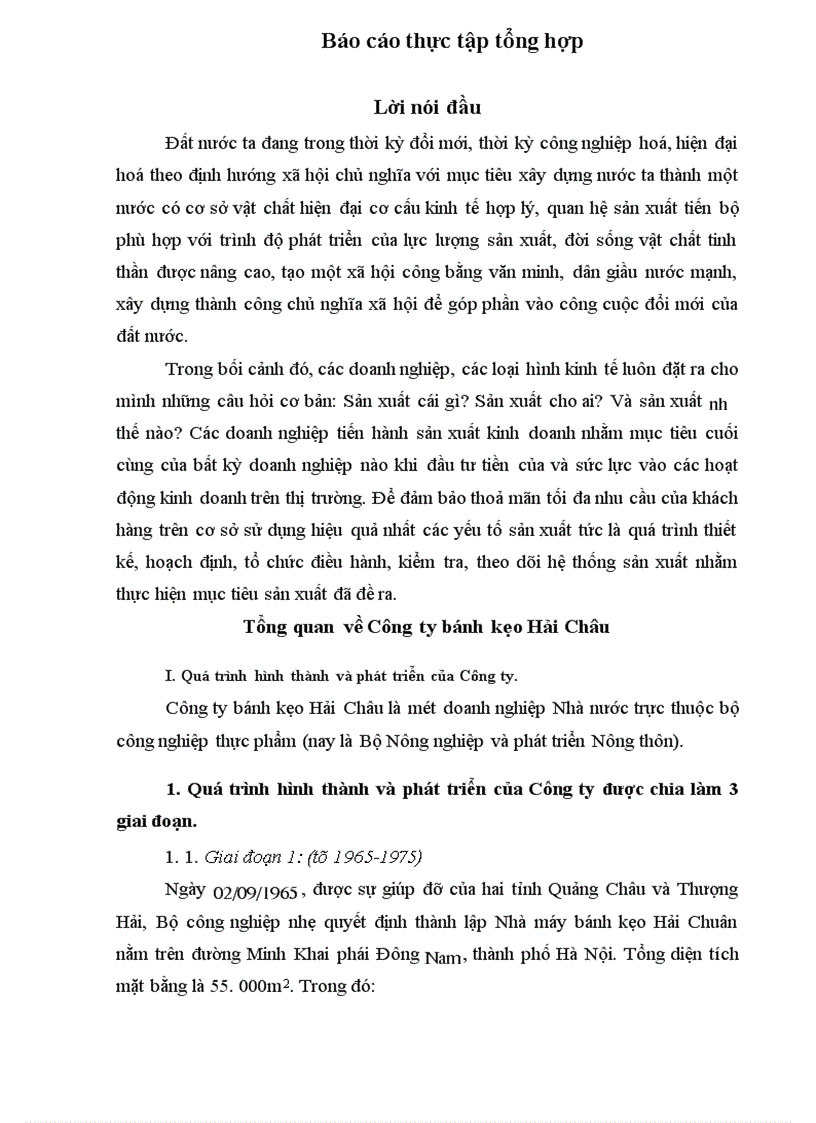 Báo cáo thực tập tổng hợp tại Công ty bánh kẹo Hải Châu