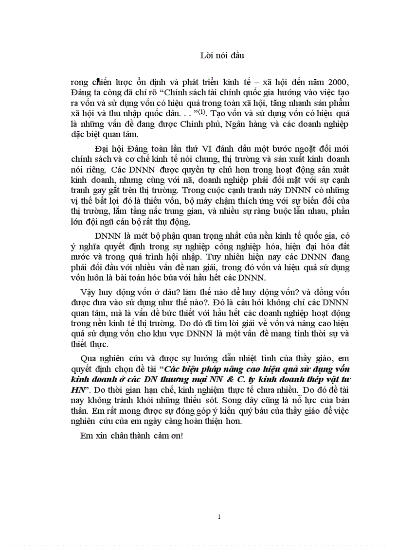 Các biện pháp nâng cao hiệu quả sử dụng vốn kinh doanh ở các DN thương mại NN C ty kinh doanh thép vật tư HN