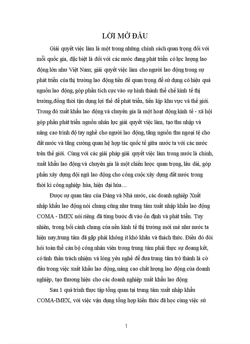 Báo cáo thực tập tổng hợp về Trung tâm xuất nhập khẩu Tổng công ty cơ khí xây dựng COMA IMEX