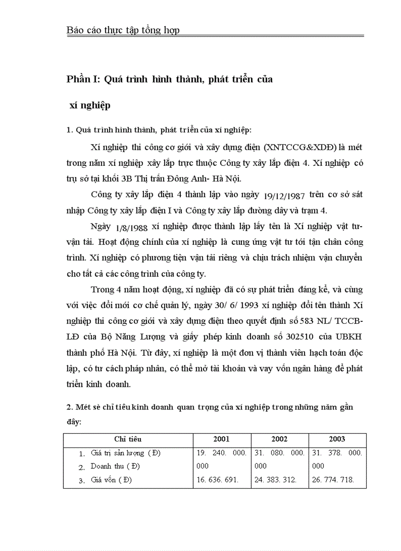 Tổ chức hoạt động kinh doanh của Xí nghiệp thi công cơ giới và xây dựng điện XNTCCG XDĐ