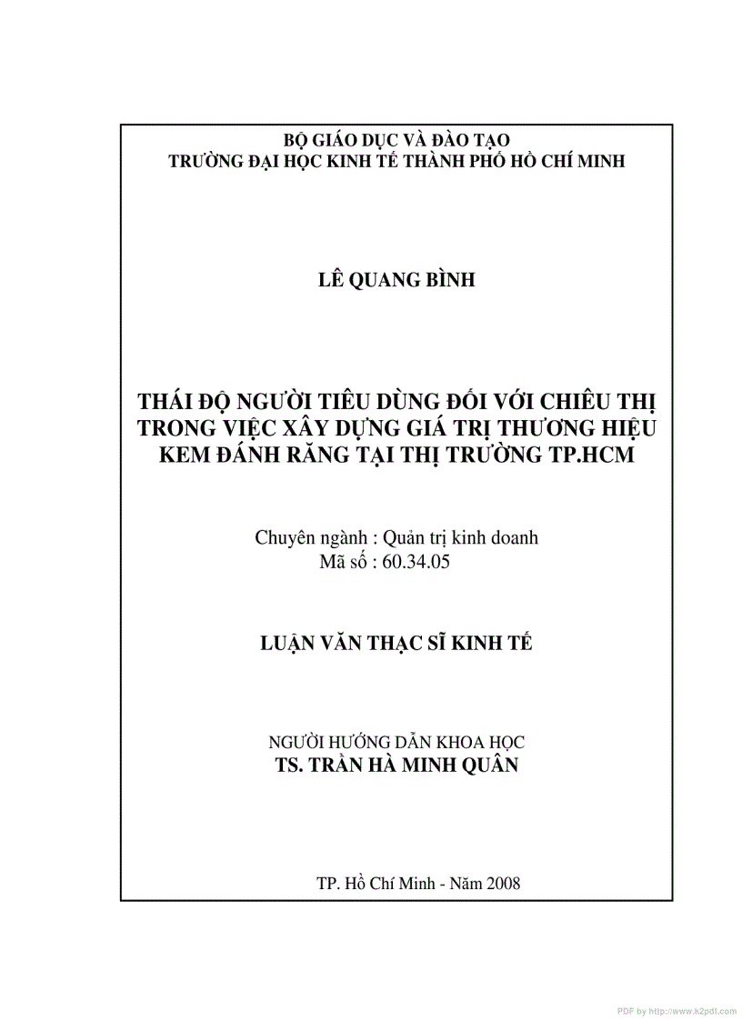 Thái độ của ngừoi tiêu dùng đối với chiêu thị trong việc xây dựng giá trị thương hiệu kem đánh răng tại thị trường tp hcm