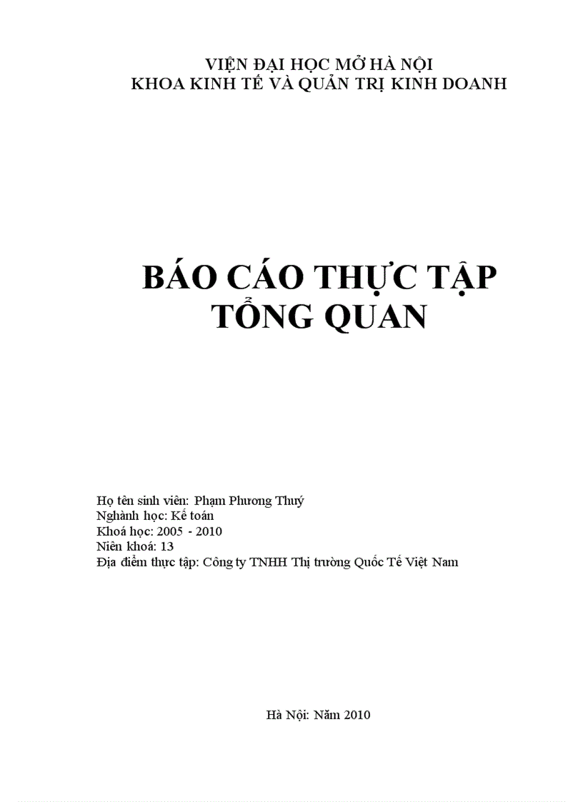 báo cáo thực tập tổng hợp tại Công ty TNHH Thị trường Quốc Tế Việt Nam