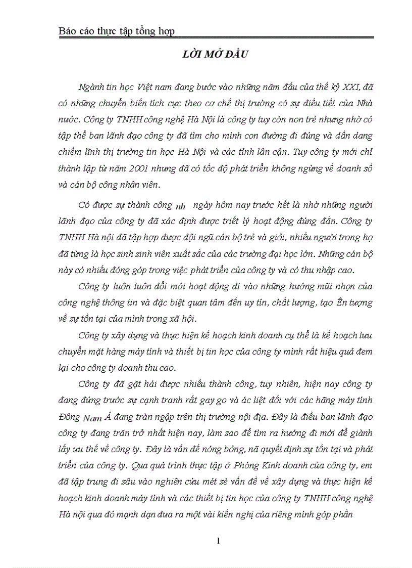 Báo cáo thực tập tổng hợp tại Công ty TNHH công nghệ Hà nội