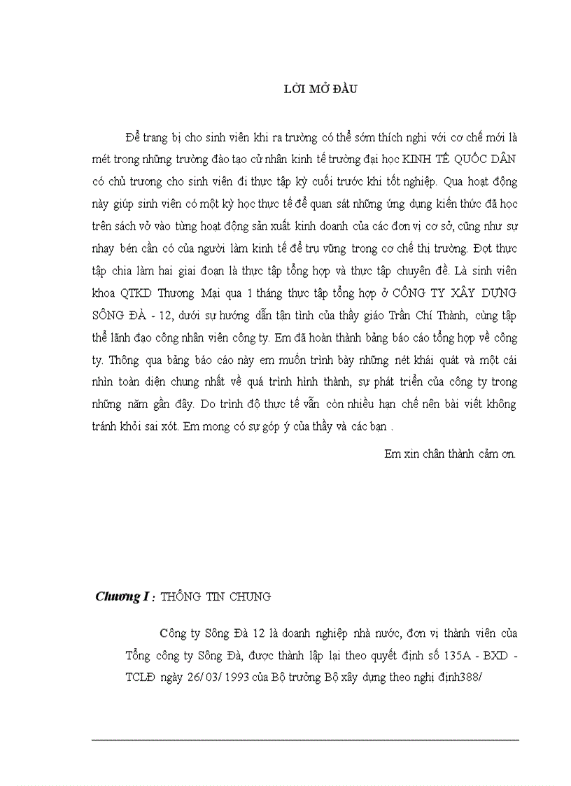 Báo cáo thực tập tổng hợp tại Công ty xây Dựng Sông Đà 12