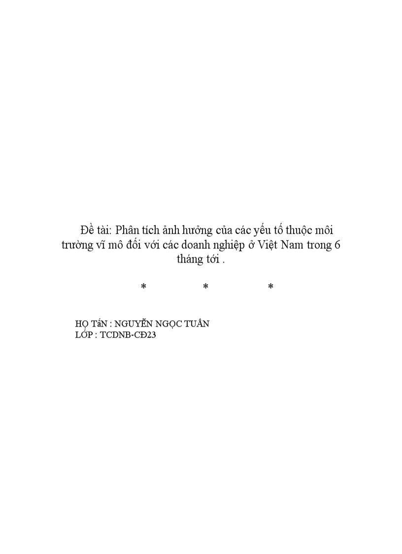 Phân tích ảnh hưởng của các yếu tố thuộc môi trường vĩ mô đối với các doanh nghiệp ở Việt Nam trong 6 tháng tới 1