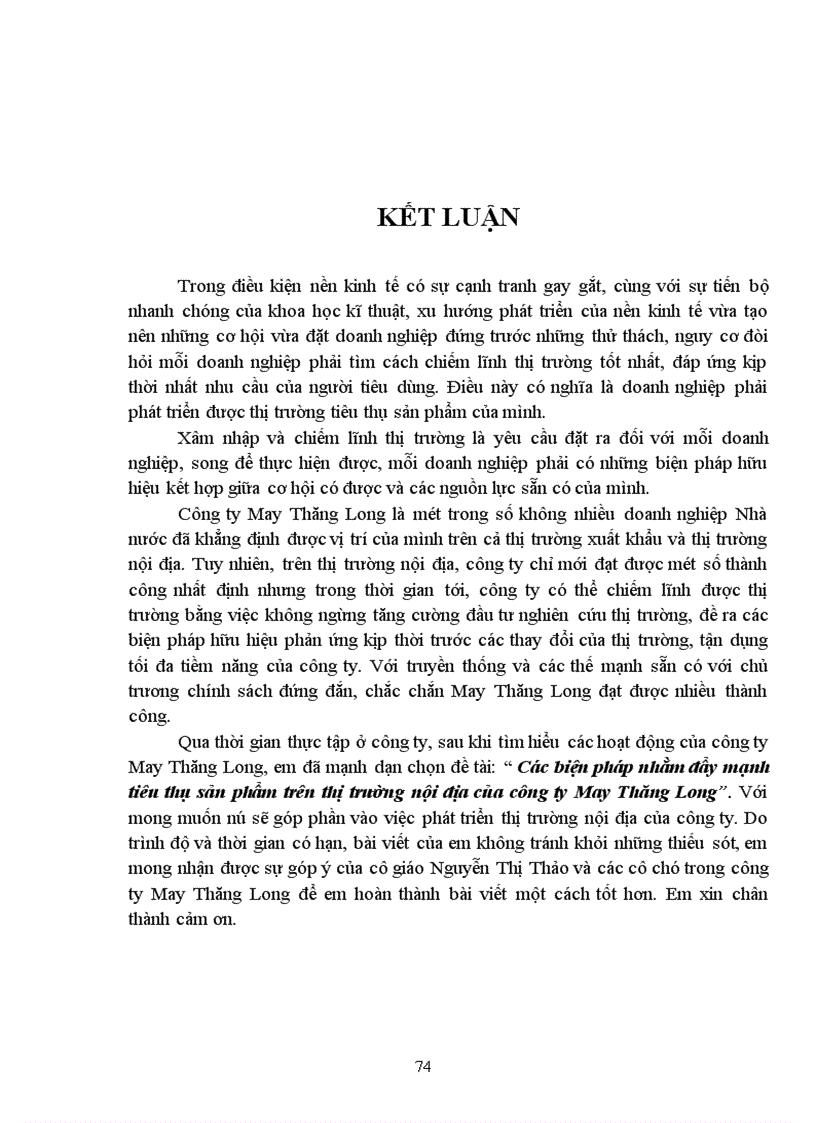 Biện pháp nhằm đẩy mạnh tiêu thụ sản phẩm trên thị trường nội địa của công ty May Thăng Long