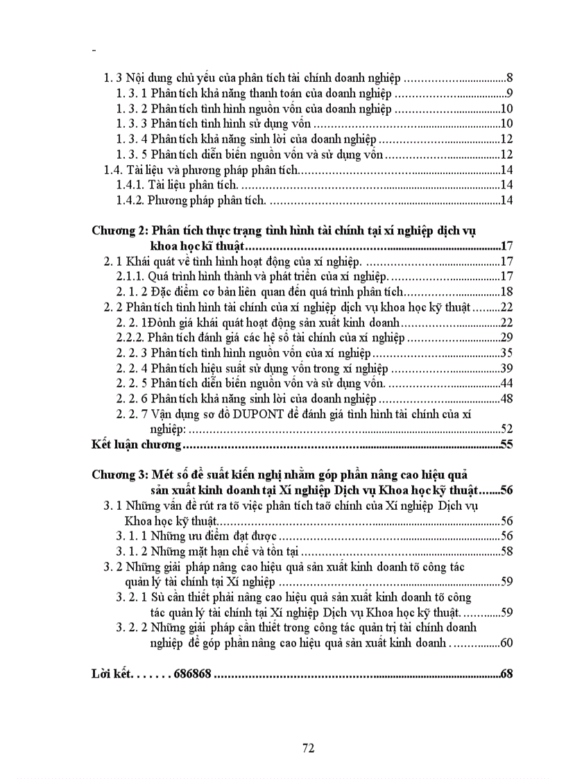 Đánh giá tình hình tài chính và một số giải pháp góp phần nâng cao hiệu quả sản xuất kinh doanh tại Xí nghiệp dịch vụ khoa học kỹ thuật .