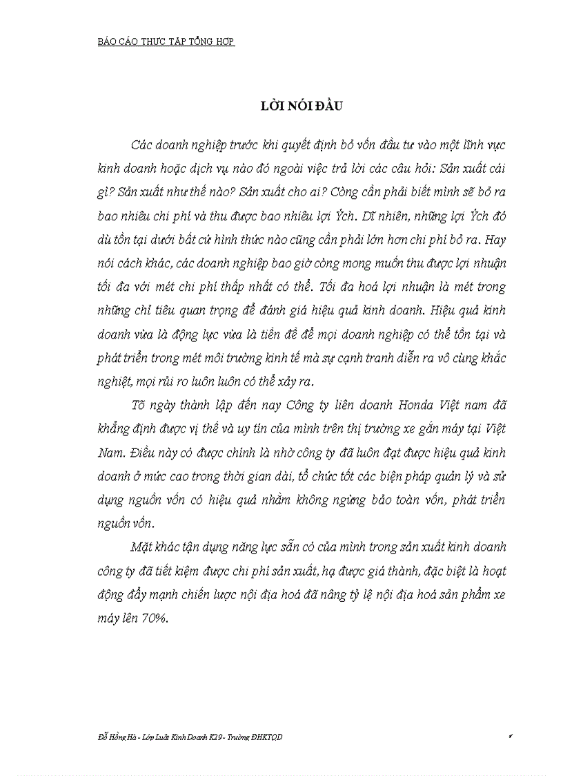 Báo cáo thực tập tổng hợp tại công ty liên doanh Honda Việt Nam 1