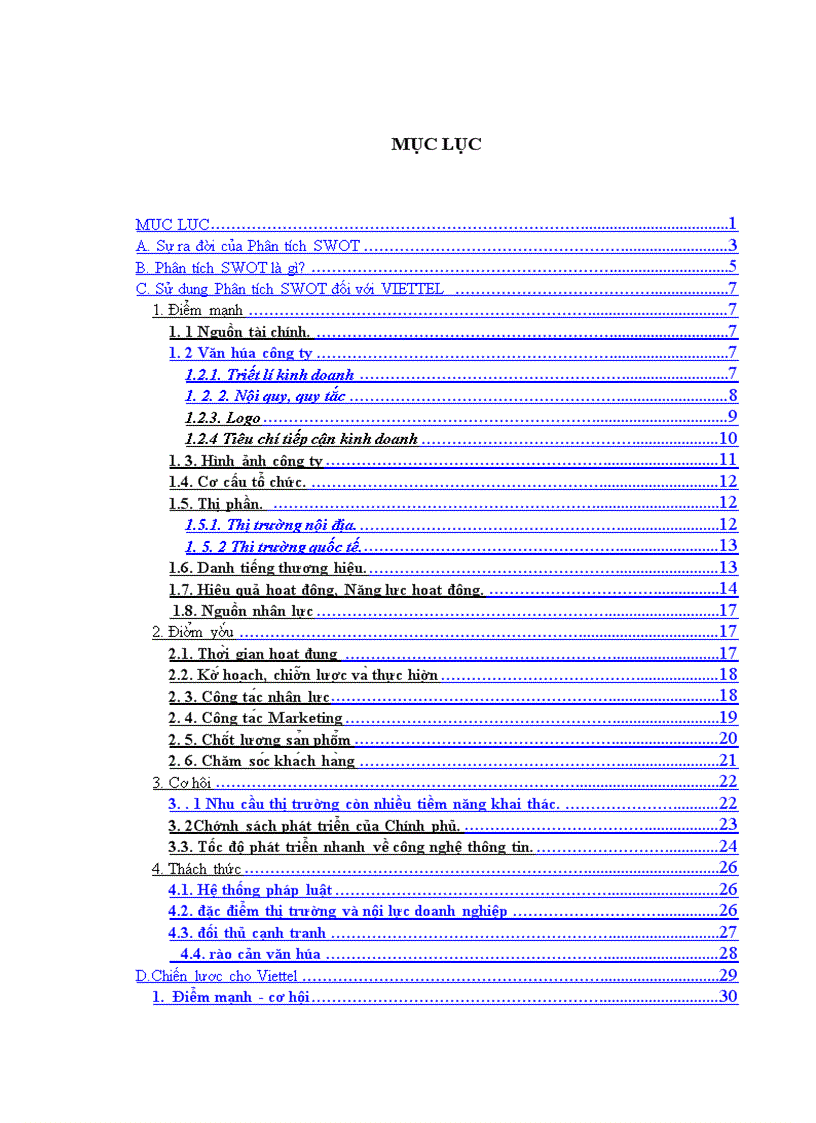 Sử dụng Phân tích SWOT đối với VIETTEL 1