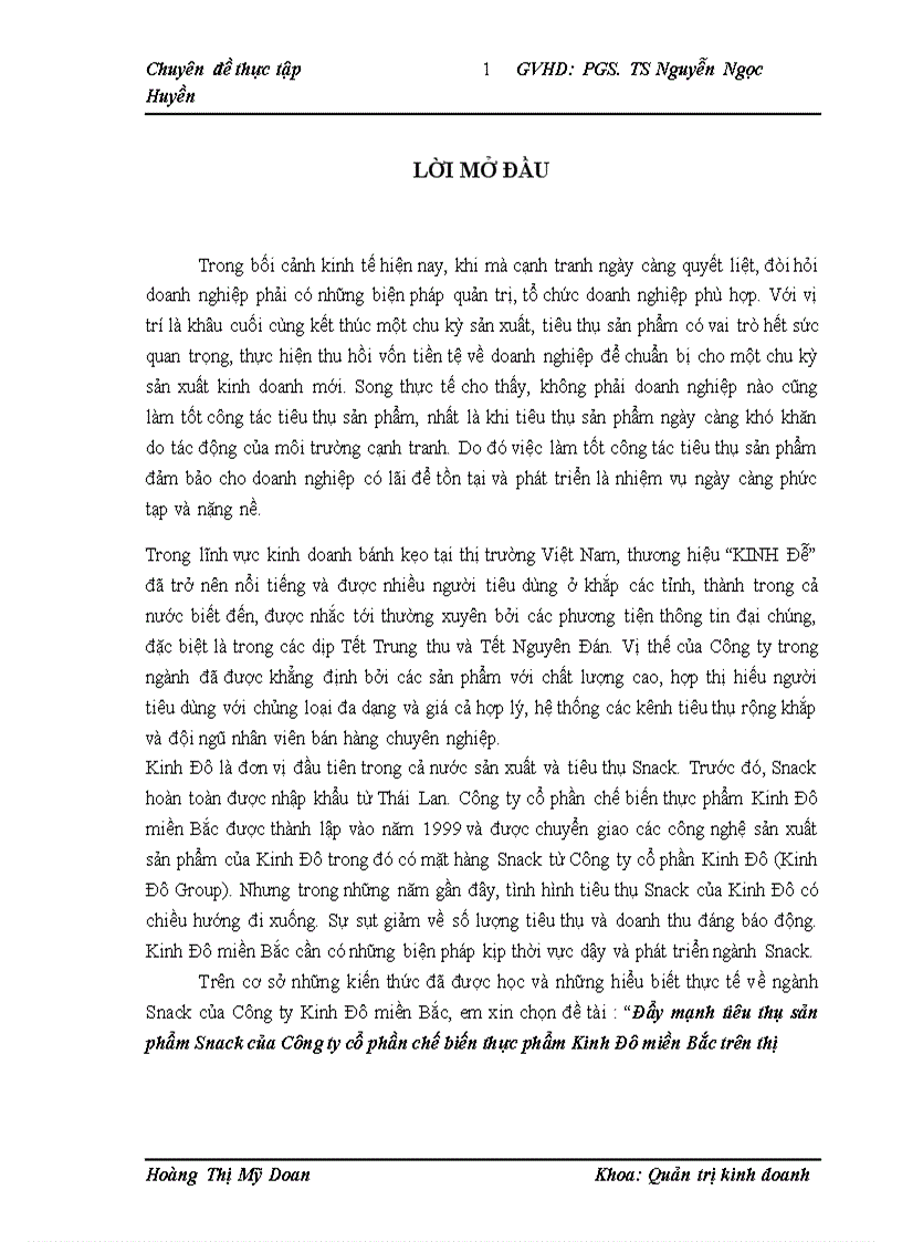 Đẩy mạnh tiêu thụ sản phẩm Snack của Công ty cổ phần chế biến thực phẩm Kinh Đô miền Bắc trên thị trường Hà Nội 1