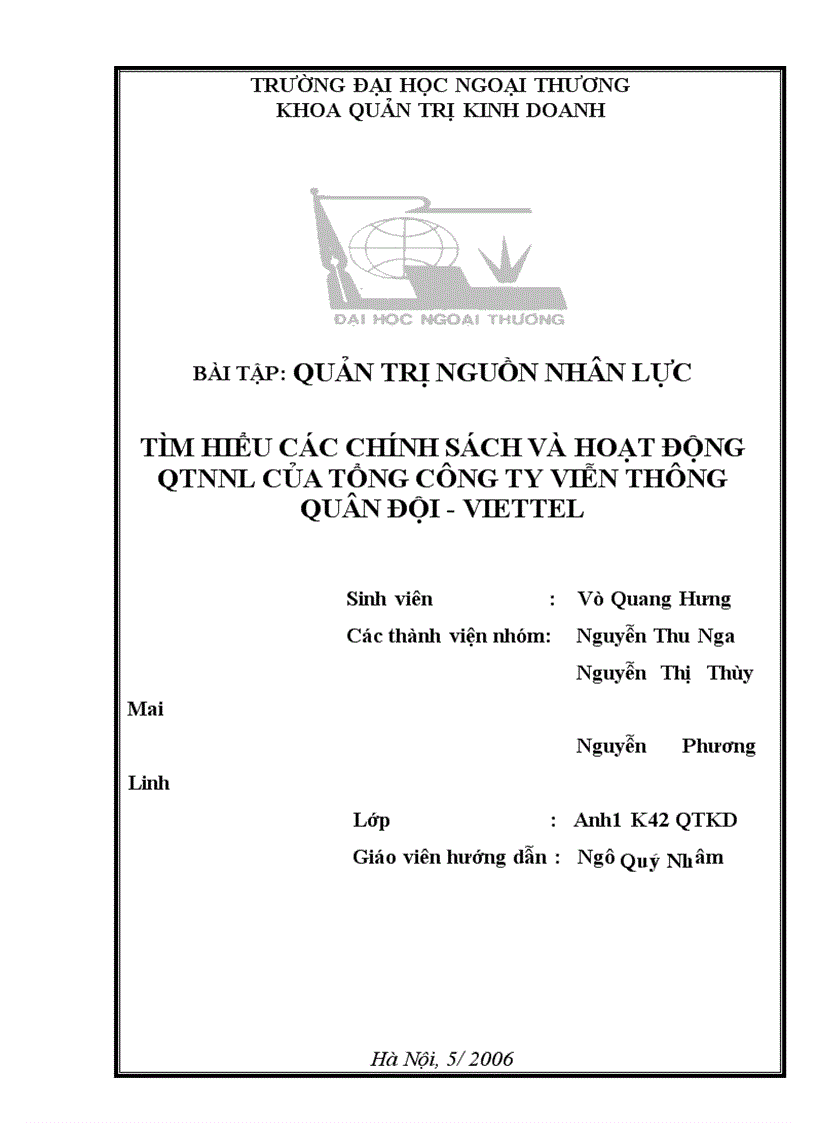 Tìm hiểu các chính sách và hoạt động quản trị Nguồn nhân lực của tổng công ty viễn thông quân đội viettel