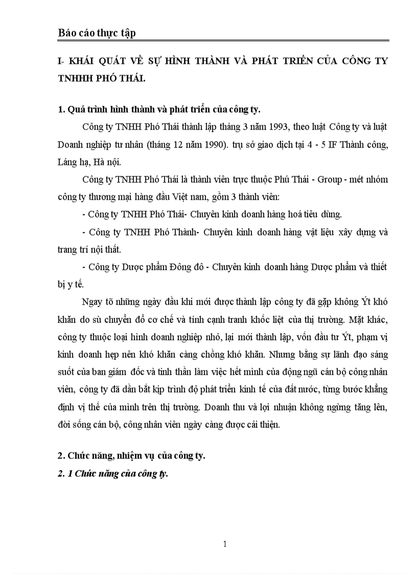 Báo cáo thực tập tổng hợp tại công ty TNHH Phú Thái