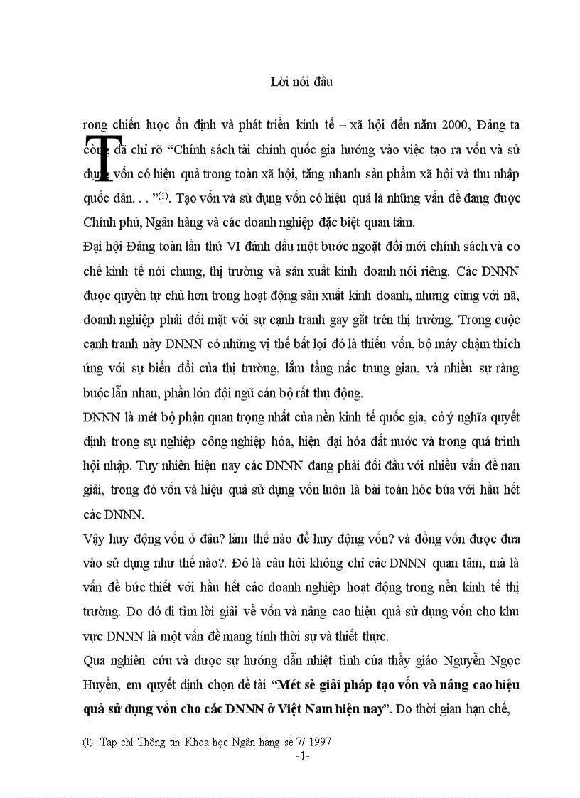Một số giải pháp tạo vốn và nâng cao hiệu quả sử dụng vốn cho các DNNN ở Việt Nam hiện nay 1