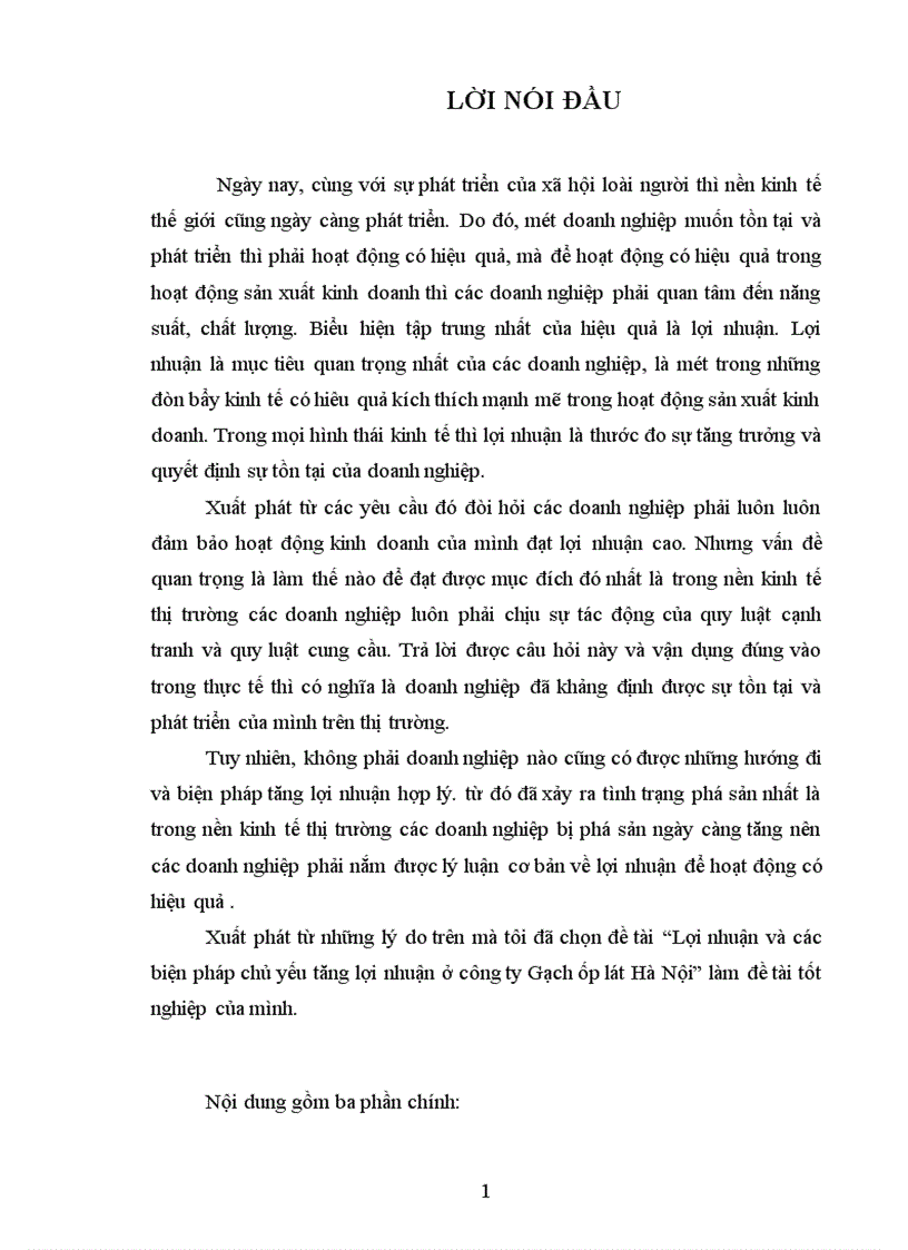 Lợi nhuận và các biện pháp chủ yếu tăng lợi nhuận ở công ty Gạch ốp lát Hà Nội