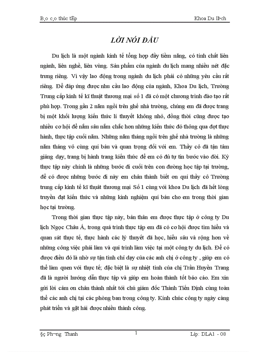 Thực trạng kinh doanh của công ty Du lịch Ngọc Châu Á