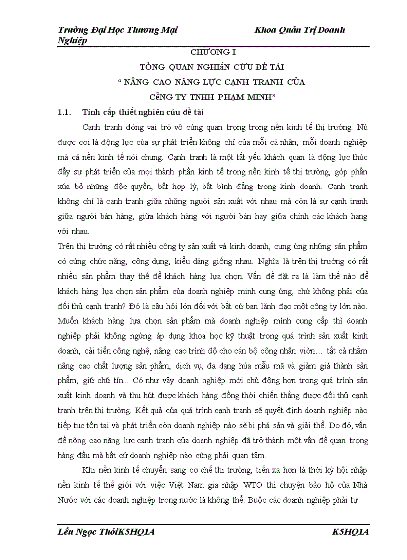 Nâng cao năng lực cạnh tranh của công ty tnhh phạm minh 1