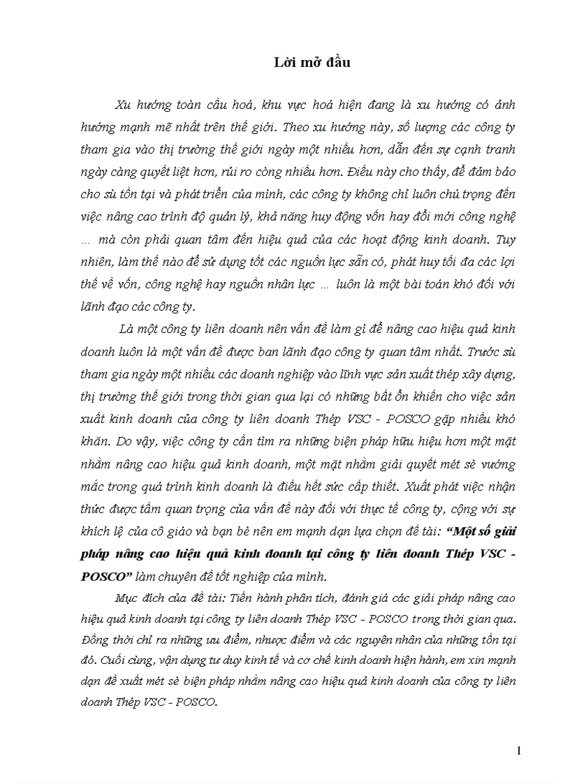 Một số giải pháp nâng cao hiệu quả kinh doanh tại công ty liên doanh Thép VSC POSCO 1