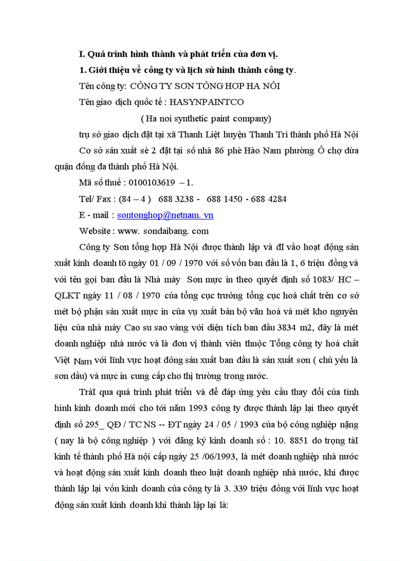 Tình hình hoạt động công ty sơn tông hơp ha nôi