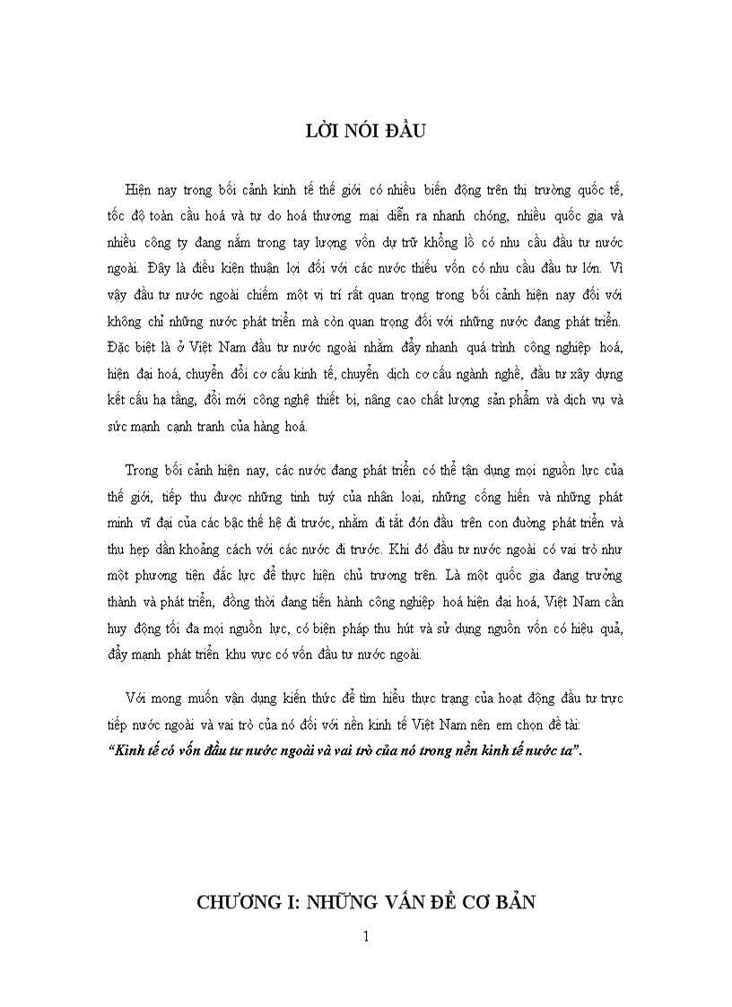 Kinh tế có vốn đầu tư nước ngoài và vai trò của nó trong nền kinh tế nước ta