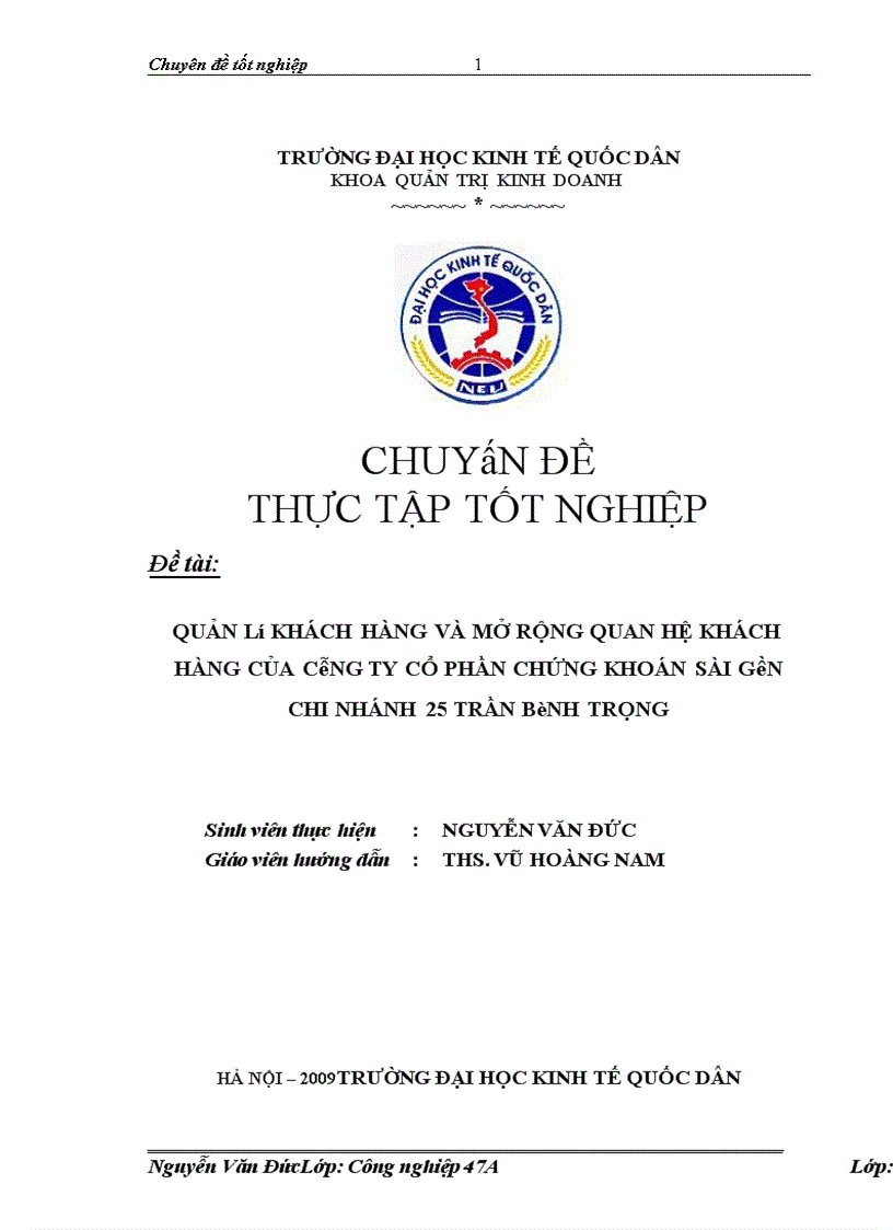 Quản lý khách hàng và mở rộng quan hệ khách hàng của chi nhánh 25 Trần Bình Trọng của Công ty chứng khoán Sài Gòn 1