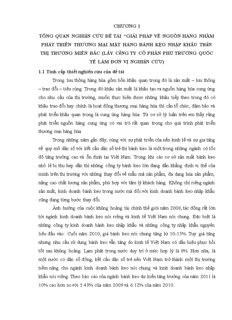 Giải pháp về nguồn hàng nhằm phát triển thương mại mặt hàng bánh kẹo nhập khẩu trên thị trường miền Bắc lấy công ty cổ phần Phú Trường quốc tế làm đơn vị nghiên cứu 1