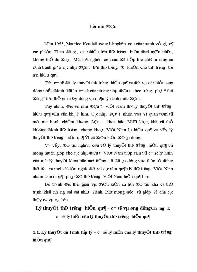 Lý thuyết thị trường hiệu quả - cơ sở và ứng dụng
