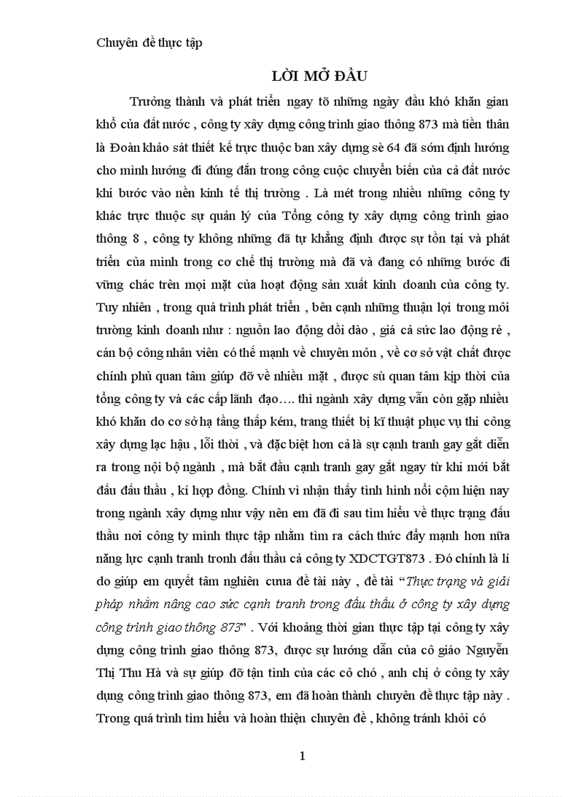 Thực trạng và giải pháp nhằm nâng cao sức cạnh tranh trong đấu thầu ở công ty xây dựng công trình giao thông 873 1
