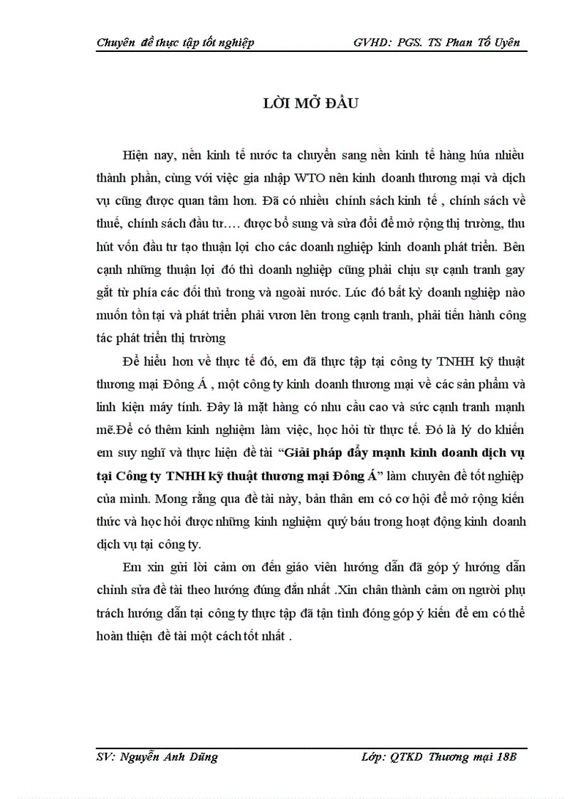 Giải pháp đẩy mạnh kinh doanh dịch vụ tại Công ty TNHH kỹ thuật thương mại Đông Á