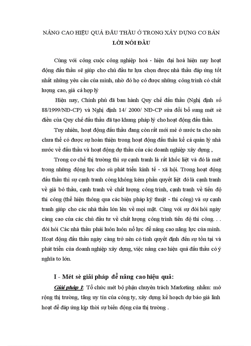 nâng cao hiệu quả đấu thầu ở trong xây dựng cơ bản