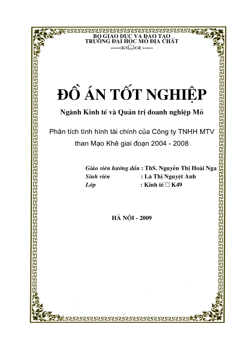 Phân tích tình hình tài chính của Công ty TNHH MTV than Mạo Khê giai đoạn 2004 - 2008