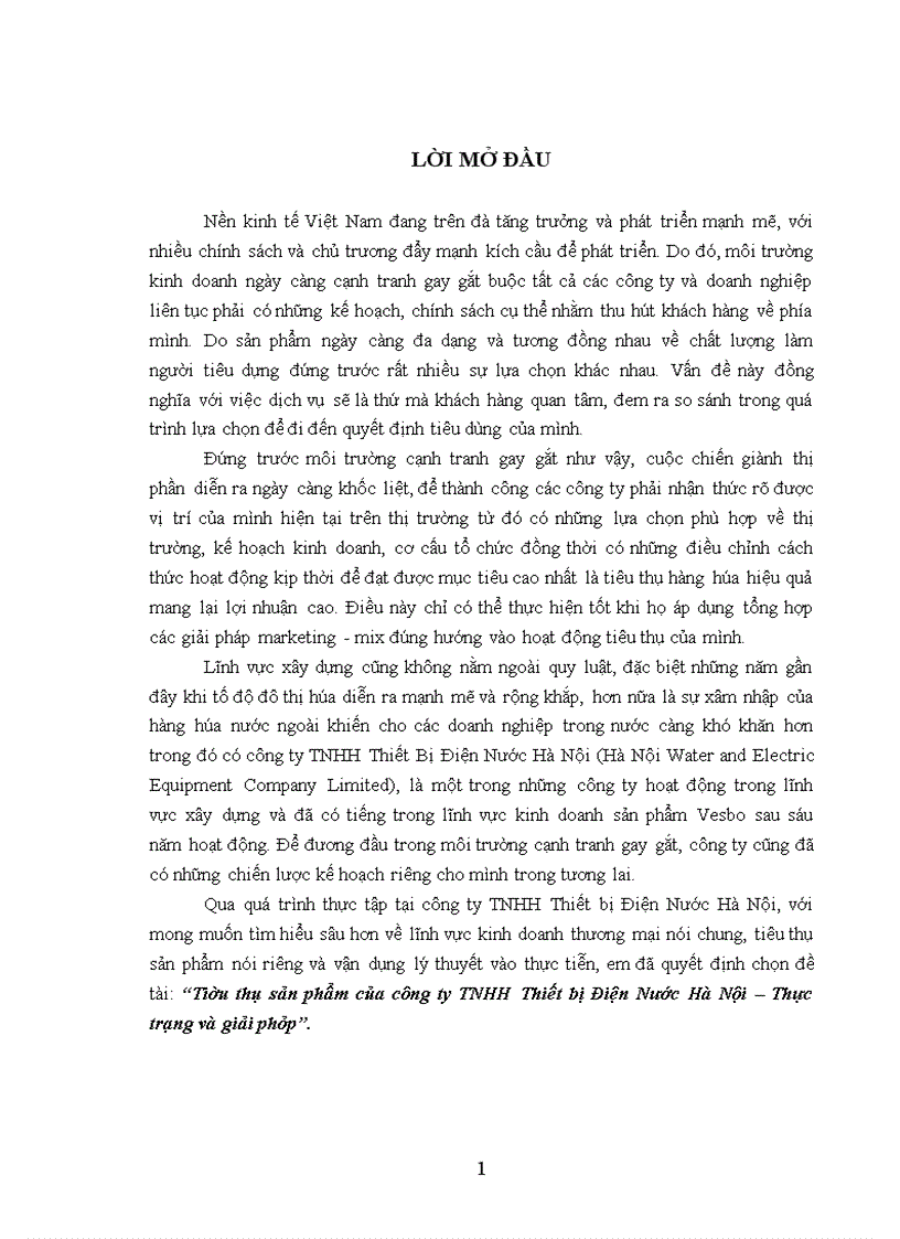 Tiêu thụ sản phẩm của công ty TNHH Thiết bị Điện Nước Hà Nội Thực trạng và giải pháp 1