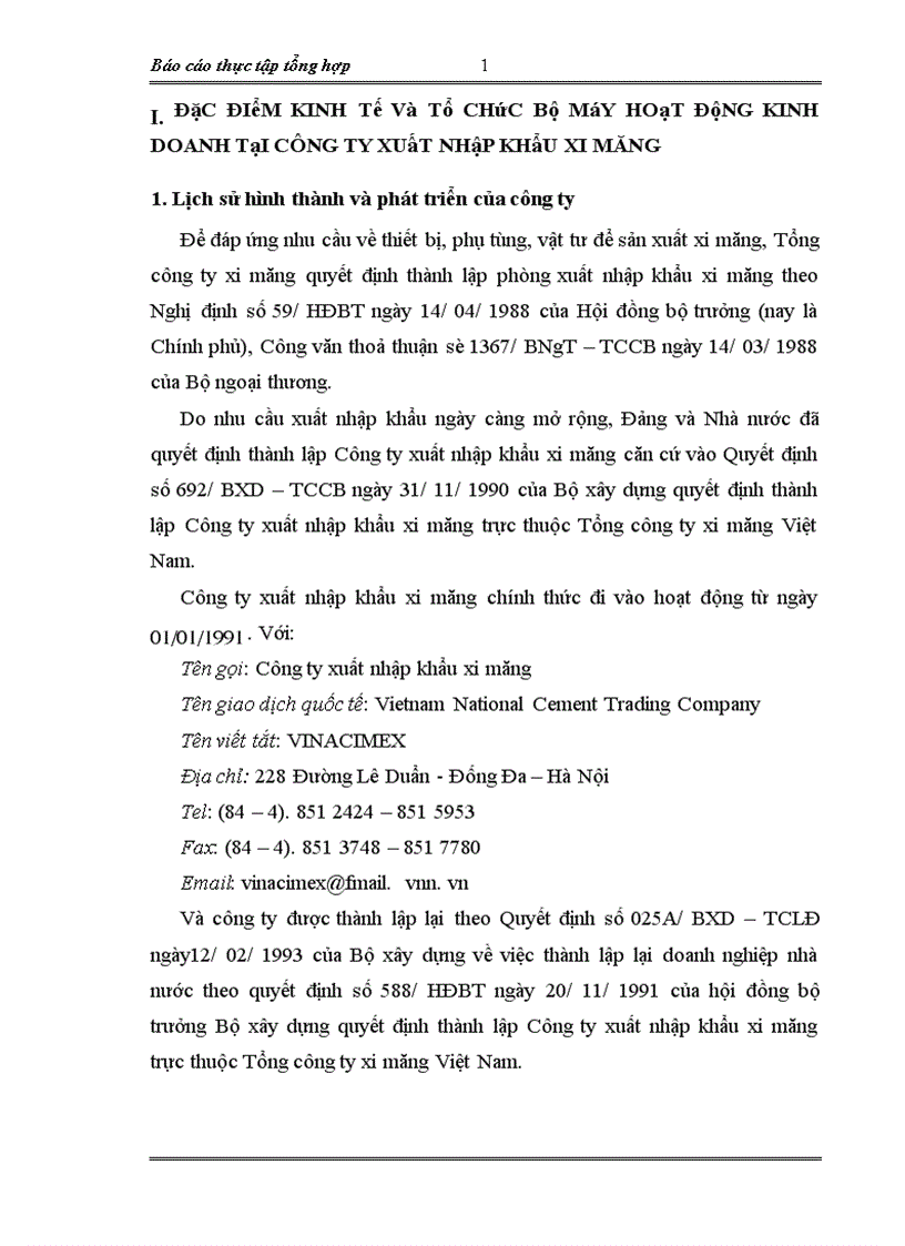 báo cáo thực tập tổng hợp tại công ty xuất nhập khẩu xi măng