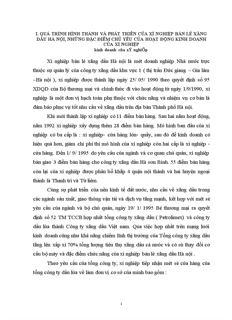 Báo cáo thực tập tổng hợp tại xí nghiệp bán lẻ xăng dầu Hà nội