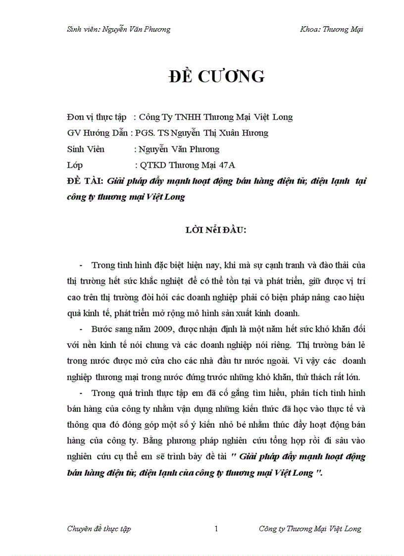 Giải pháp đẩy mạnh hoạt động bán hàng điện tử điện lạnh của công ty thương mại Việt Long 1