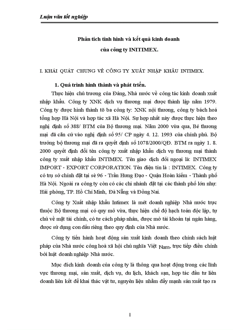Kết quả kinh doanh và các giải pháp nâng cao kết quả kinh doanh tại công ty Intimex