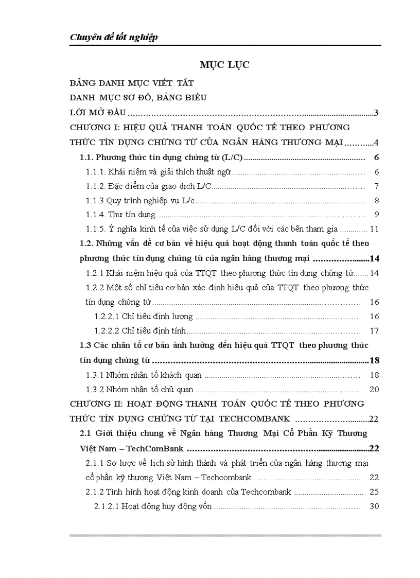 Nâng cao hiệu quả thanh toán quốc tế theo phương thức tín dụng chứng từ tại Ngân hàng thương mại cổ phần kỹ thương Việt nam - TECHCOMBANK