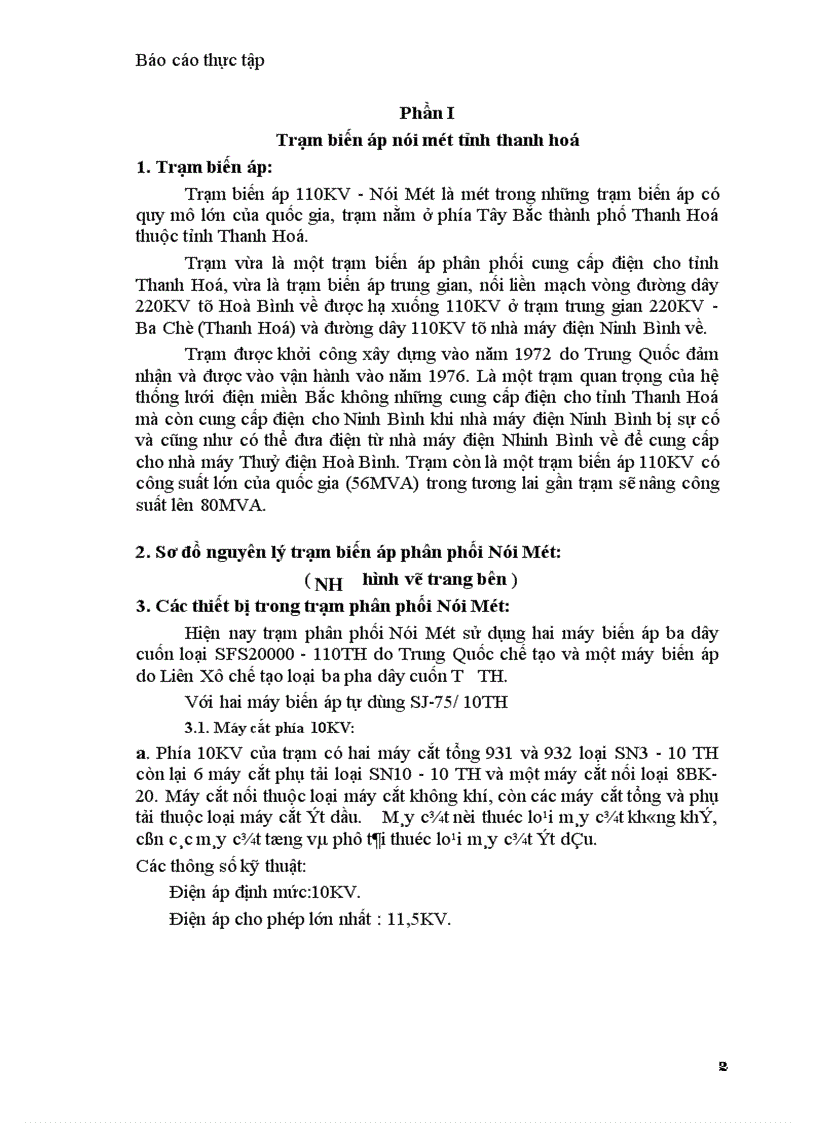 Báo cáo thực tập Trạm biến áp 110KV Núi Một