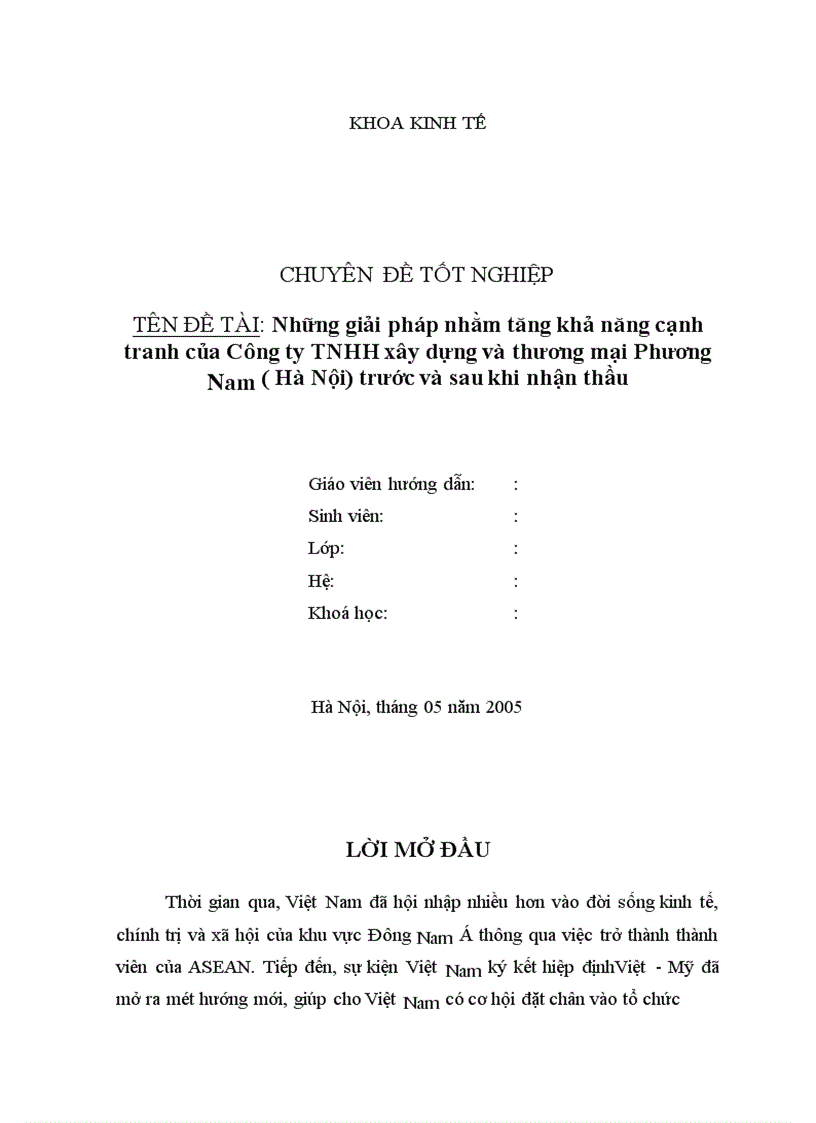 Những giải pháp nhằm tăng khả năng cạnh tranh của Công ty xây dựng và thương mại Phương Nam trước và sau khi nhận thầu 1
