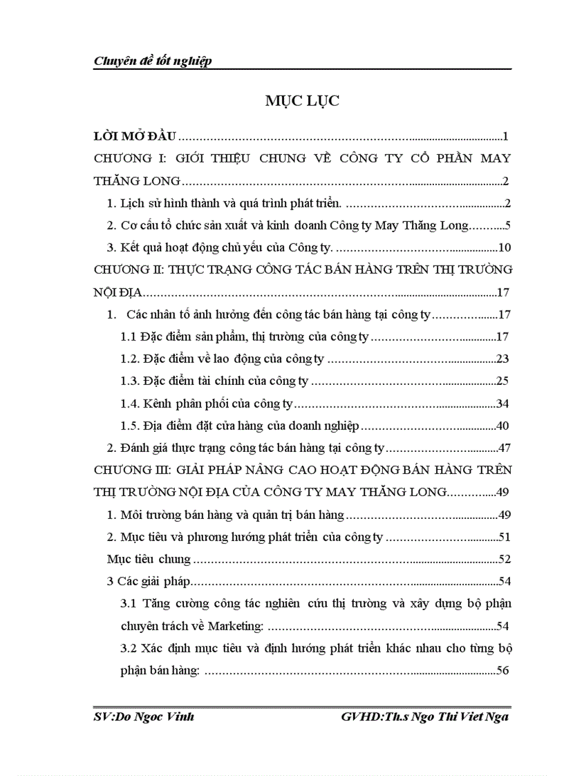 Công tác bán hàng trên thị trường nội địa của công ty cổ phần may Thăng Long